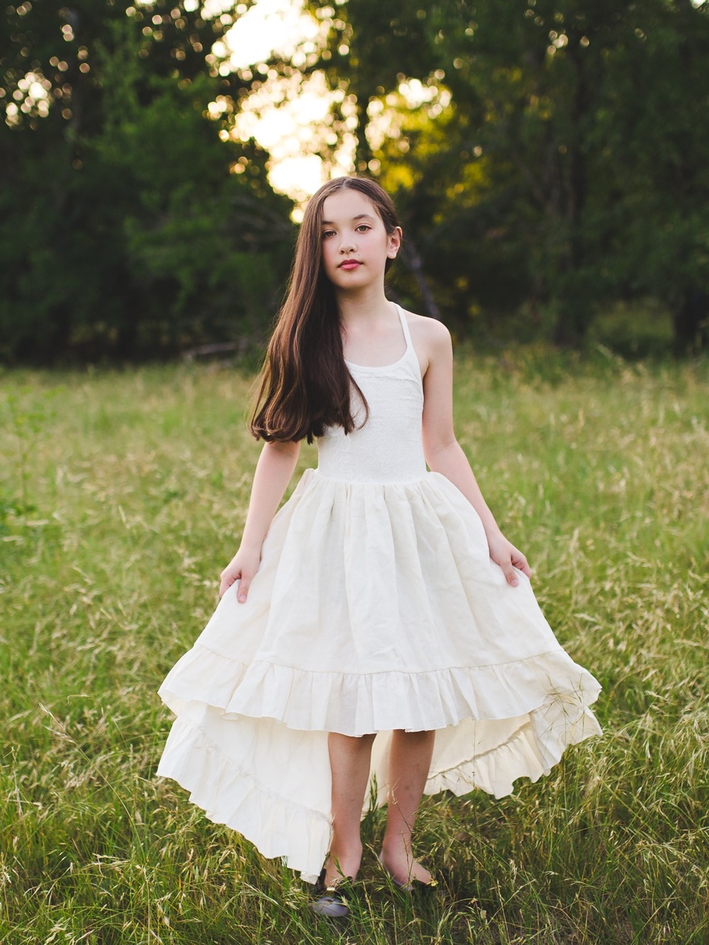 Flower Girl Fairycore Linen & Lace Ivory High Low Dress Boho Summer Stella 10
